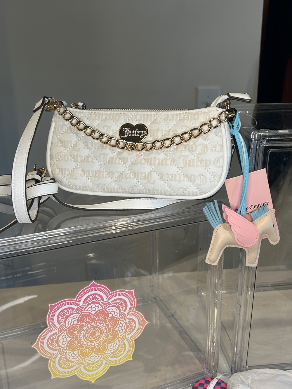 Juicy Couture Cream Logo Mini Shoulder Bag with Pony Charm 8.75”x 2.25”x 4” NWT